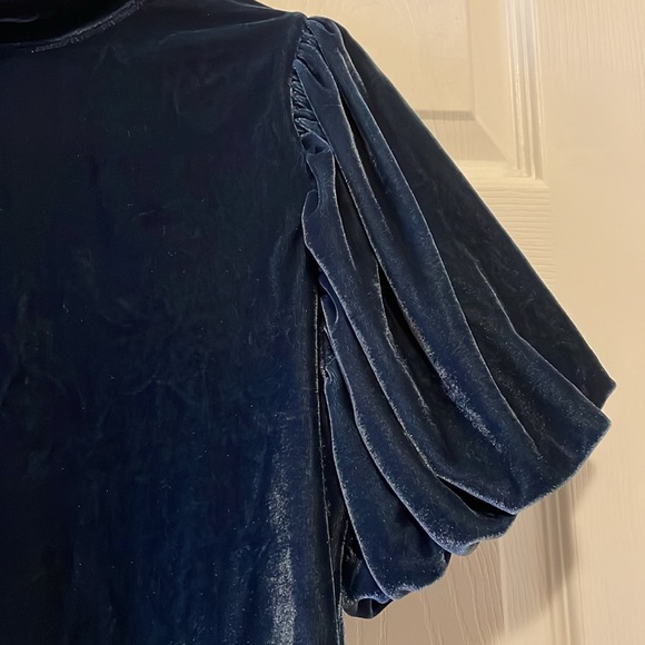 Free people Claudia puff sleeve mock neck velvet tee blouse - Picture 3 of 8